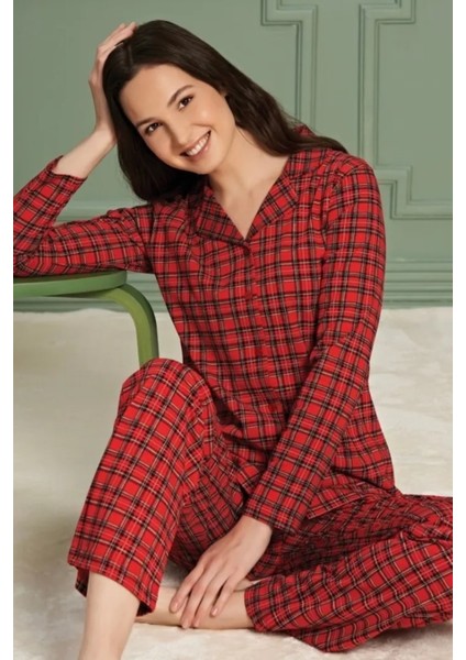 Kadın Pijama Takımı Pamuklu Uzun Kol Boydan Düğmeli fiyatları
