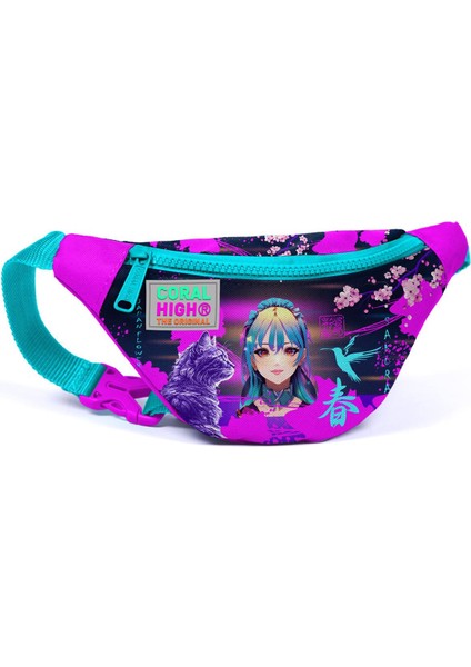 Kids Mor Pembe Anime Kedi Desenli Bel Çantası 11505