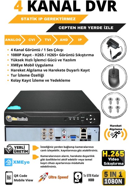 Elitecamtech 4 Kameralı Metal Uzay Kasa Sony Lensli 1080P Full Hd Gece Görüşlü Kamera Seti 320GB Hard Disk -4u