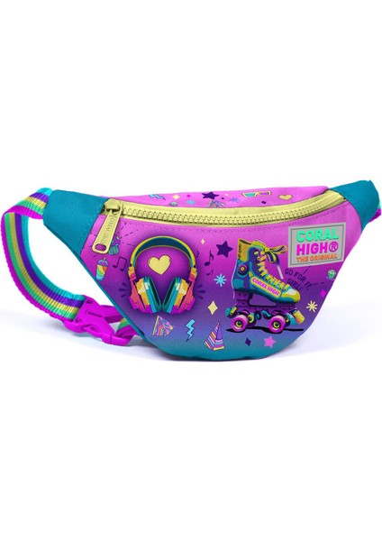 Kids Pembe Turkuaz Kulaklık Paten Desenli Bel Çantası 11506