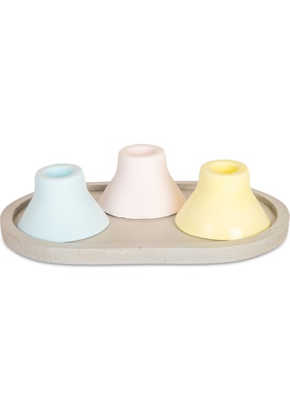 Macaron Beton 3 Şamdanlı 1 Büyük Oval Tabak Tepsili Sunum Seti