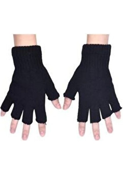 Kesik Parmaklı Örgü Siyah Eldiven Ünisex