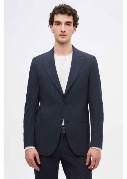 Slim Fit Lacivert Çizgi Desenli Takim Elbise 2EF05KV20509M