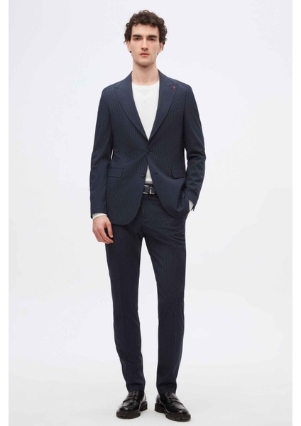 Slim Fit Lacivert Çizgi Desenli Takim Elbise 2EF05KV20509M