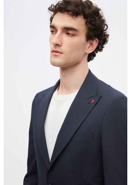 Slim Fit Lacivert Çizgi Desenli Takim Elbise 2EF05KV20509M
