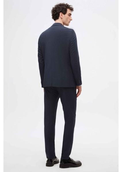 Slim Fit Lacivert Çizgi Desenli Takim Elbise 2EF05KV20509M