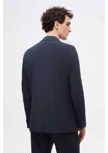 Slim Fit Lacivert Çizgi Desenli Takim Elbise 2EF05KV20509M