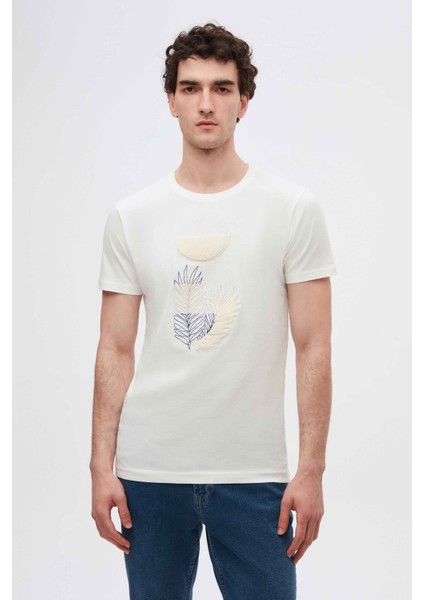 Slim Fit Beyaz Nakışlı T-Shirt 2EC1454060070