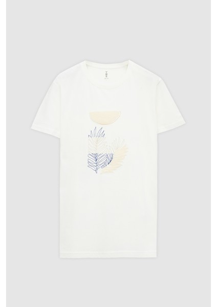 Slim Fit Beyaz Nakışlı T-Shirt 2EC1454060070 indirimleri