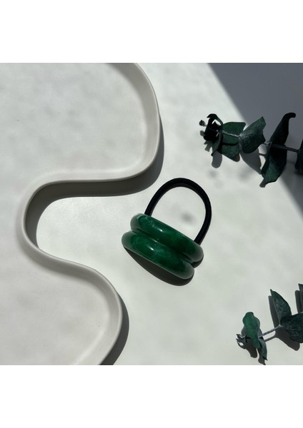 Kemik Çift Bombe Yeşil Lastik Toka