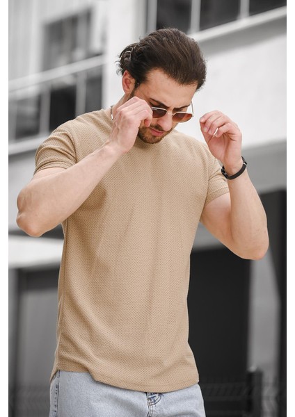 Ft 2454 Örgü Desenli Bisiklet Yaka Likralı Slim Fit Erkek Tshirt fiyatları