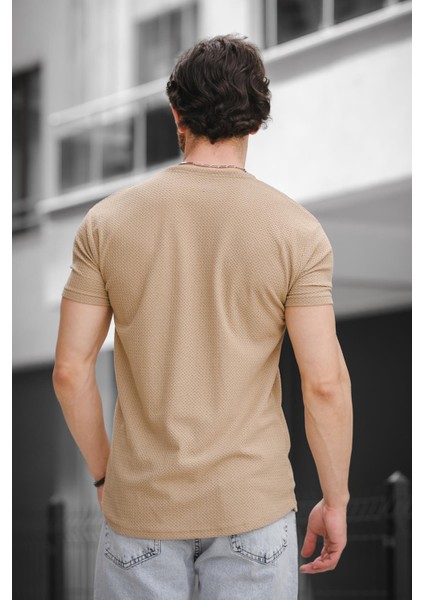 Ft 2454 Örgü Desenli Bisiklet Yaka Likralı Slim Fit Erkek Tshirt fırsatları
