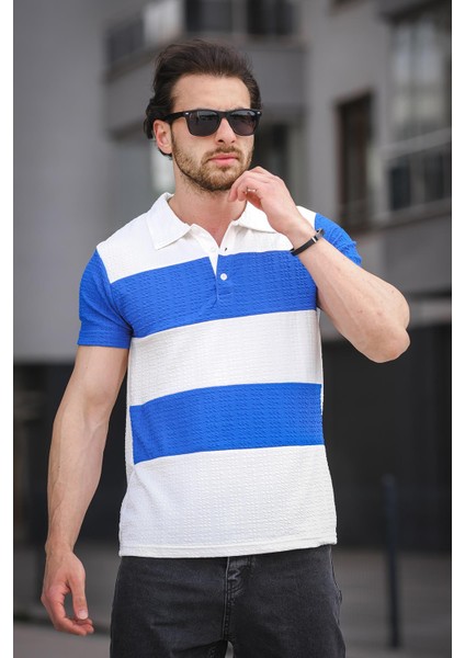 Ht 945026 Slim Fit Likralı Parçalı Polo Yaka Erkek Tshirt