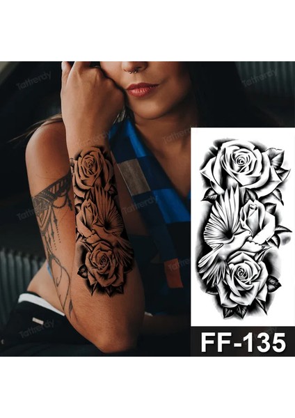 Gerçekçi Gül ve Kuş Geçici Dövme Tattoo