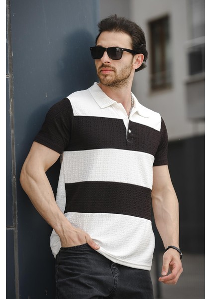 Ht 945026 Slim Fit Likralı Parçalı Polo Yaka Erkek Tshirt