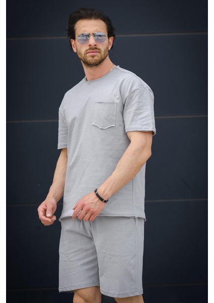 Trc 2816 Oversize Cepli Erkek Şort Tshirt Takım