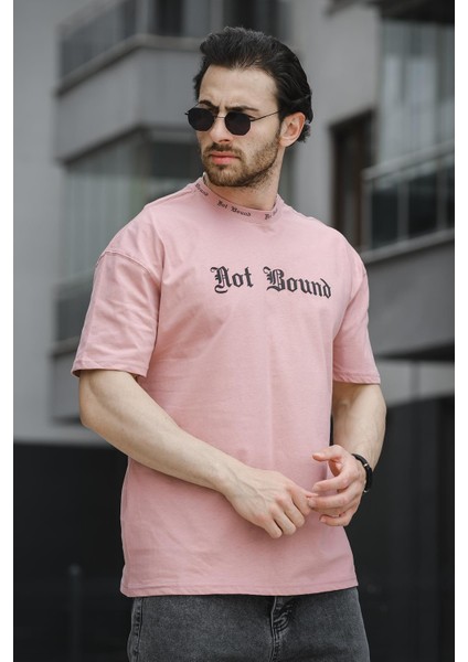 Trc 2758 Yaka Baskılı Pamuklu Bisiklet Yaka Oversize Erkek Tshirt
