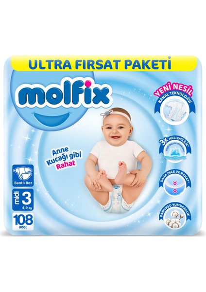 Bebek Bezi Ultra Fırsat Paketi 3 Numara 108'LI