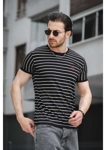 Ft 2444 Çizgili Bisiklet Yaka Likralı Slim Fit Erkek Tshirt modelleri