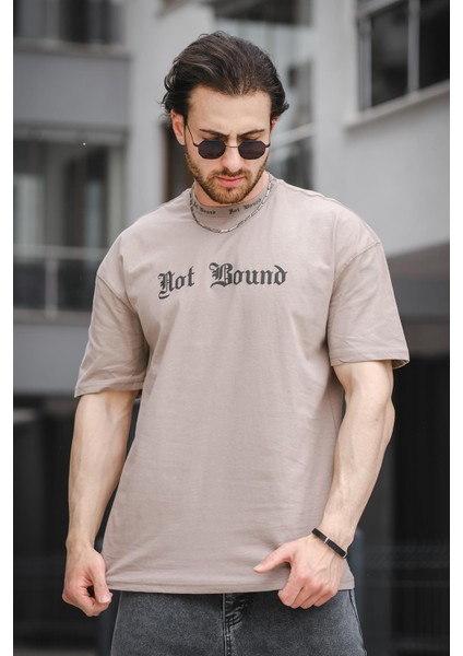 Trc 2758 Yaka Baskılı Pamuklu Bisiklet Yaka Oversize Erkek Tshirt