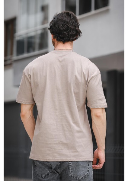 Trc 2758 Yaka Baskılı Pamuklu Bisiklet Yaka Oversize Erkek Tshirt fırsatları