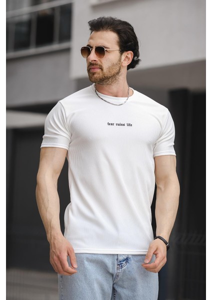 Ft Fear Baskılı Bisiklet Yaka Likralı Slim Fit Erkek Tshirt fiyatları