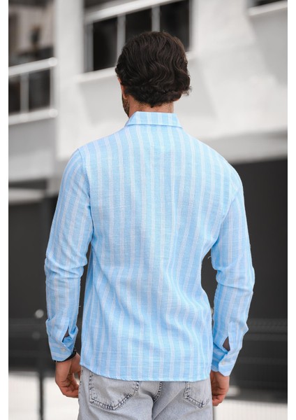 Yx 16794 Slim Fit Çift Cep Kapaklı Çizgili Erkek Gömlek fırsatları