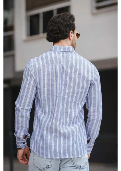 Yx 16794 Slim Fit Çift Cep Kapaklı Çizgili Erkek Gömlek fırsatları