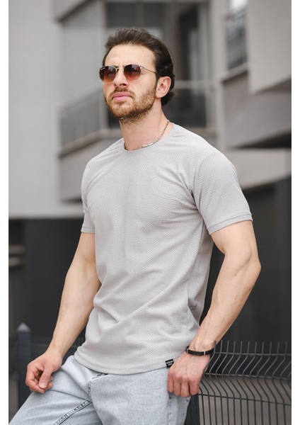 Ft 2454 Örgü Desenli Bisiklet Yaka Likralı Slim Fit Erkek Tshirt modelleri