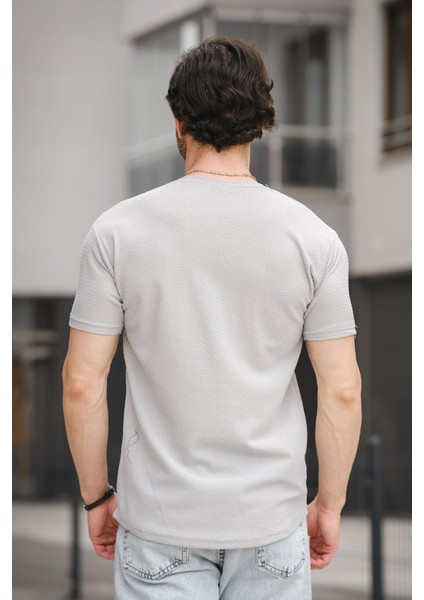 Ft 2454 Örgü Desenli Bisiklet Yaka Likralı Slim Fit Erkek Tshirt fırsatları