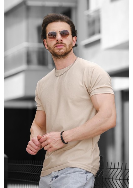 Ft Kaplan Desenli Jakarlı Bisiklet Yaka Likralı Slim Fit Erkek Tshirt