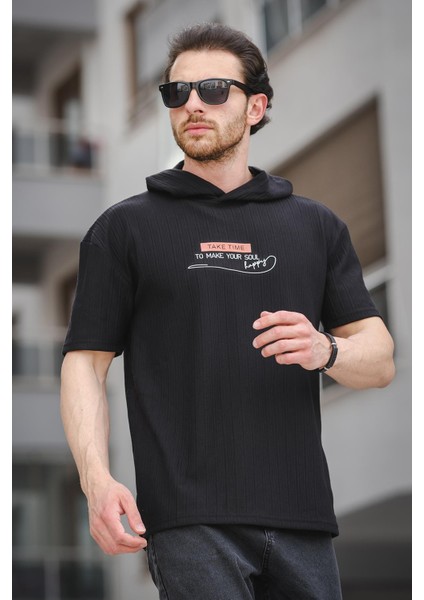 Trc 2789 Baskılı Kapüşonlu Oversize Erkek Tshirt