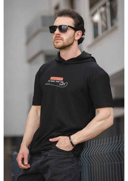 Trc 2789 Baskılı Kapüşonlu Oversize Erkek Tshirt