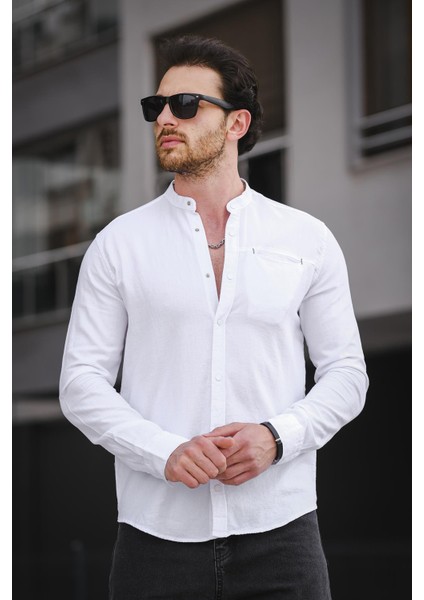 Trc 2700 Tek Cep Çıt Çıtlı Slim Hakim Yaka Erkek Gömlek