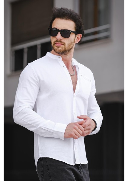 Trc 2700 Tek Cep Çıt Çıtlı Slim Hakim Yaka Erkek Gömlek