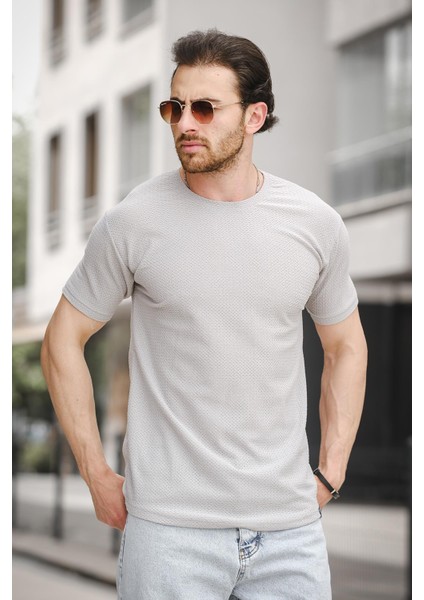 Ft 2454 Örgü Desenli Bisiklet Yaka Likralı Slim Fit Erkek Tshirt fiyatları