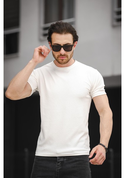 Ft Kaplan Desenli Jakarlı Bisiklet Yaka Likralı Slim Fit Erkek Tshirt