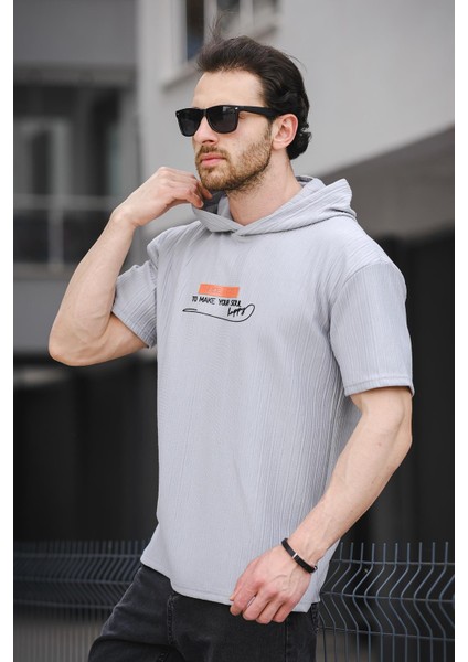 Trc 2789 Baskılı Kapüşonlu Oversize Erkek Tshirt