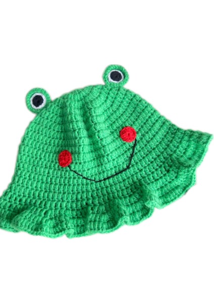 Dafne Dükkan El Örgüsü Kurbağa Bucket Şapka Kurbağa Bere Crochet Frog Beanie