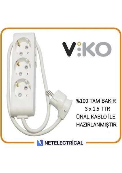 Multi-Let 3'lü 4 Metre Topraklı Çocuk Korumalı Kablolu Grup Priz