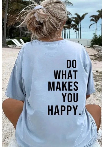 Büyük Beden Özel Tasarım You Happy Sırt Baskılı % 100 Pamuk Oversize Kadın Battal T-Shırt