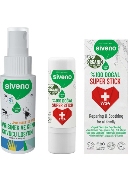 Sivrisinek ve Kene Kovucu Sprey Krem 50 ml & Siveno %100 Doğal Super Stick 6 G Set