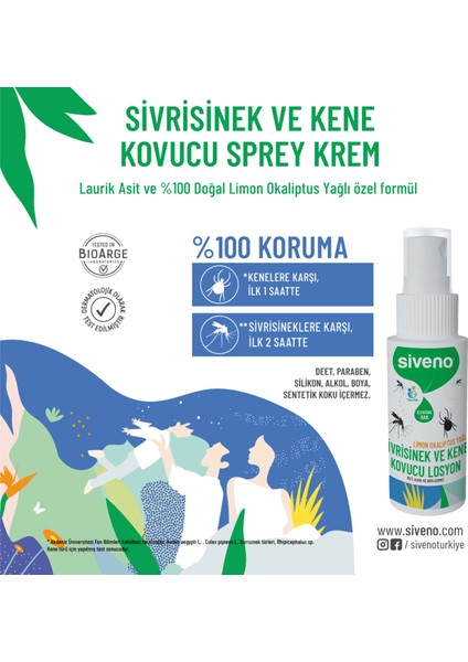 Sivrisinek ve Kene Kovucu Sprey Krem 50 ml & Siveno %100 Doğal Super Stick 6 G Set