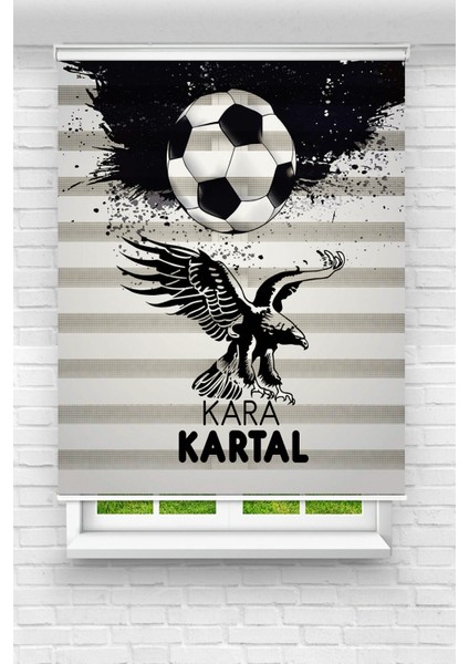 Şampiyon Kara Kartal Baskılı Zebra Perde