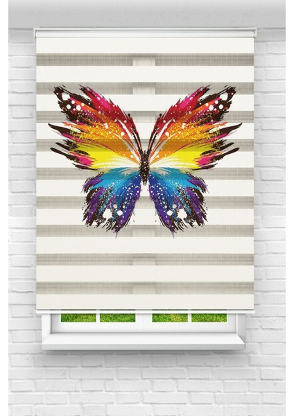 Genç Odası - Renkli Şans Kelebeği Baskılı Zebra Perde
