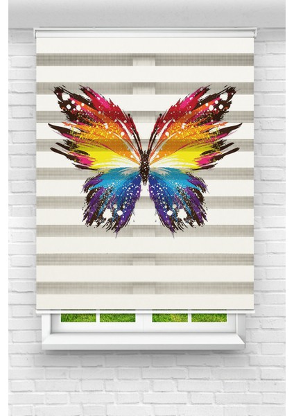 Genç Odası - Renkli Şans Kelebeği Baskılı Zebra Perde