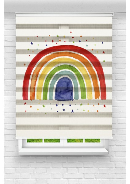Çocuk Odası - Renkli Gökkuşağı Baskılı Zebra PERDE02
