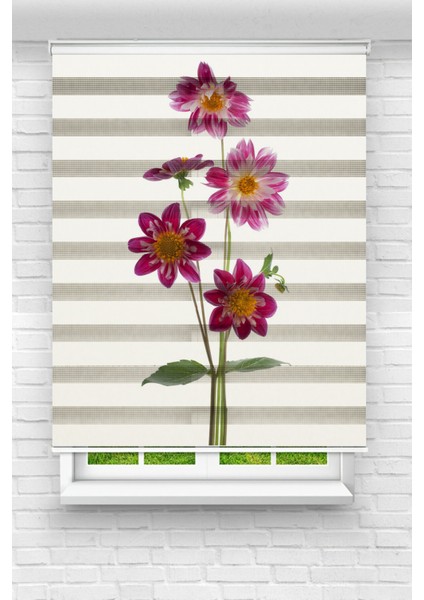 Mor Çiçekler Baskılı Zebra PERDE01