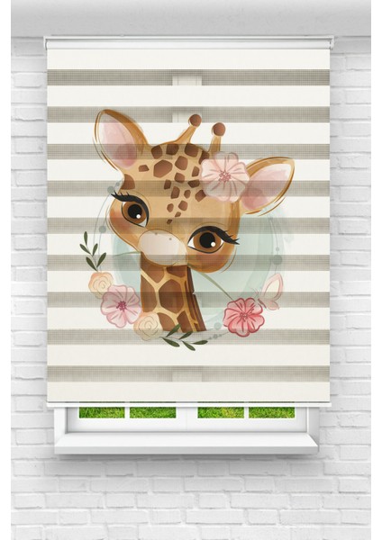 Çocuk Odası - Sevimli Zürafa Baskılı Zebra Perde