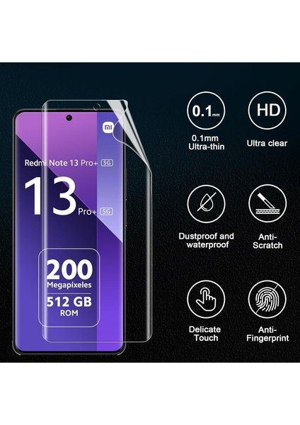 MTK Moveteck Xiaomi Redmi Note 13 Pro+ Plus 5g Kamera Lens Koruma Camı ve Nano Esnek Ekran Camı 2'li Set (Birer Adet)